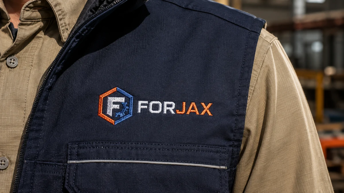 Detalle de chaqueta corporativa bordada